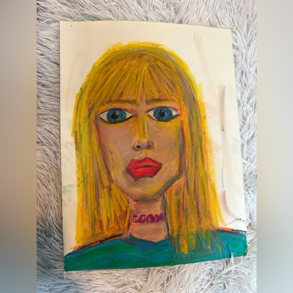 “Blondie” oil pastel portrait 12x9”